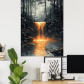 Goldener Wasserfall im Mystischen Wald Poster (Heimbüro)