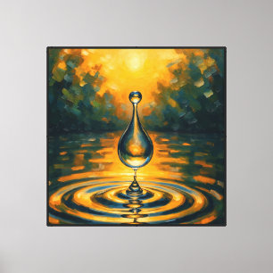 Goldener Wassertropfen mit strahlenden Ringen Leinwanddruck