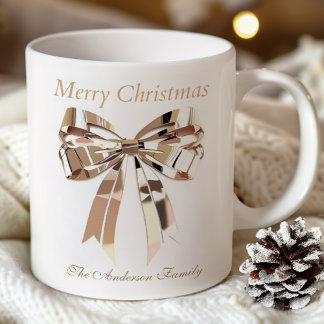 Goldener Weihnachts-Schleifen-Becher | Benutzerdef Kaffeetasse