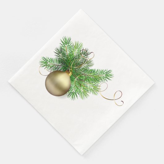 Goldener Weihnachtsball mit Pine Serviette (Ecke)