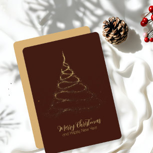Goldener Weihnachtsbaum auf dunkelrotem Minimalism Feiertagskarte