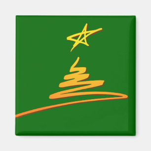 Goldener Weihnachtsbaum auf Grün Magnet
