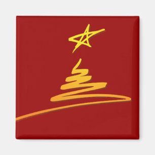 Goldener Weihnachtsbaum auf rotem Magneten Magnet