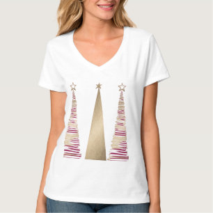 Goldener Weihnachtsbaum Damen V-Ausschnitt T-Shirt