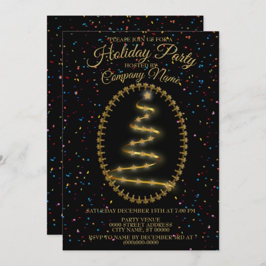 Goldener Weihnachtsbaum Farbenfroher Glitzer Schwa Einladung (Vorne/Hinten)