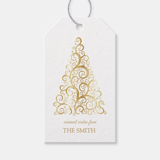 Goldener Weihnachtsbaum, Frohe Weihnachten Geschenkanhänger (Vorderseite)