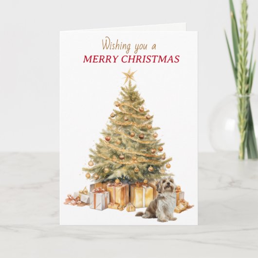 Goldener Weihnachtsbaum Havanese Hund Feiertagskarte (Vorderseite)