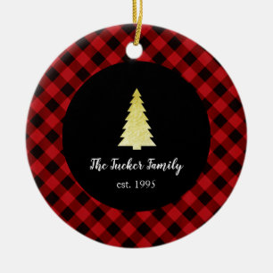 Goldener Weihnachtsbaum mit Büffelkaromuster Keramik Ornament