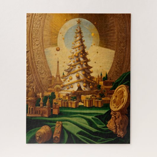 Goldener Weihnachtsbaum mit Eiffelturm Puzzle (Vertikal)