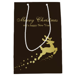 Goldener Weihnachtsbaum mit Ren Mittlere Geschenktüte