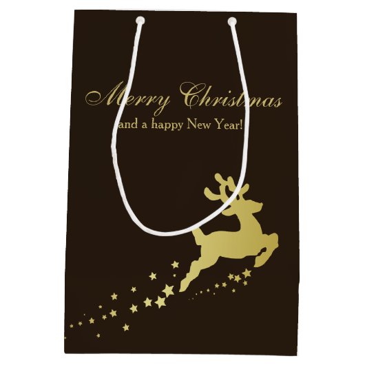 Goldener Weihnachtsbaum mit Ren Mittlere Geschenktüte (Rückseite)