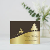Goldener Weihnachtsbaum mit Rentier Feiertagspostkarte (Stehend Vorderseite)