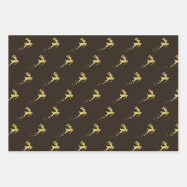 Goldener Weihnachtsbaum mit Rentier Geschenkpapier Set