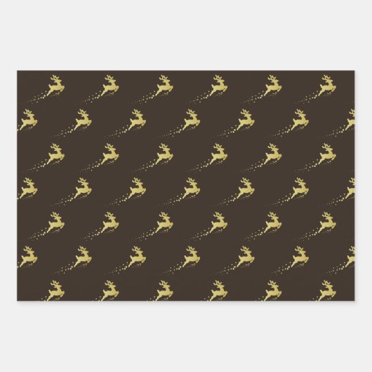 Goldener Weihnachtsbaum mit Rentier Geschenkpapier Set (Vorderseite)