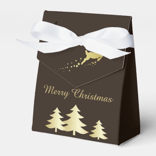 Goldener Weihnachtsbaum mit Rentier Geschenkschachtel (Vorderseite)