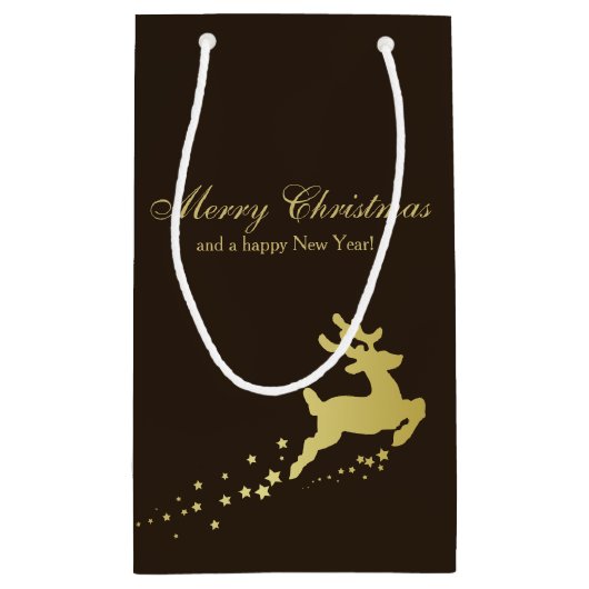 Goldener Weihnachtsbaum mit Rentier Kleine Geschenktüte (Rückseite)