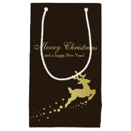 Goldener Weihnachtsbaum mit Rentier Kleine Geschenktüte