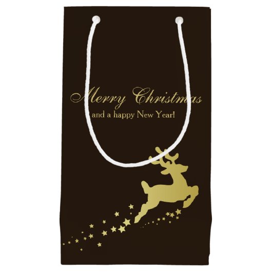 Goldener Weihnachtsbaum mit Rentier Kleine Geschenktüte (Vorderseite)