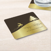 Goldener Weihnachtsbaum mit Rentier Rechteckiger Pappuntersetzer (angewinkelt)