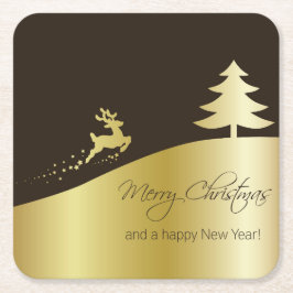 Goldener Weihnachtsbaum mit Rentier Rechteckiger Pappuntersetzer