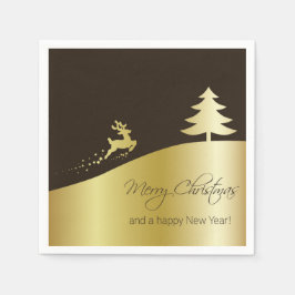 Goldener Weihnachtsbaum mit Rentier Serviette