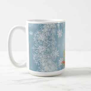 Goldener Weihnachtsbaum-Mug mit Schneeflocken – An Kaffeetasse