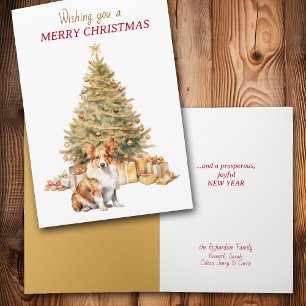 Goldener Weihnachtsbaum Pembroke Welsh Corgi Hund Feiertagskarte