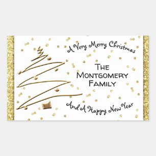 Goldener Weihnachtsbaum Rechteckiger Aufkleber
