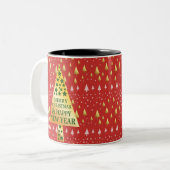 Goldener Weihnachtsbaum - Rote Landschaft Zweifarbige Tasse (Vorderseite Links)