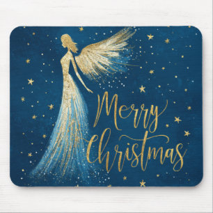 Goldener Weihnachtsengel auf sternblauem Hintergru Mousepad