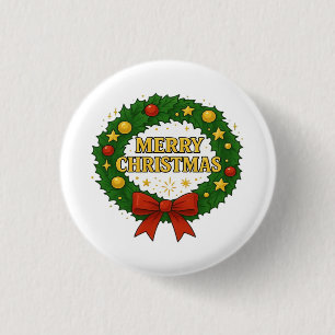 Goldener Weihnachtskranz – Festliches Rot Grün Gol Button