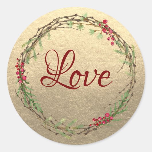Goldener Weihnachtskranz Liebe Runder Aufkleber (Vorderseite)