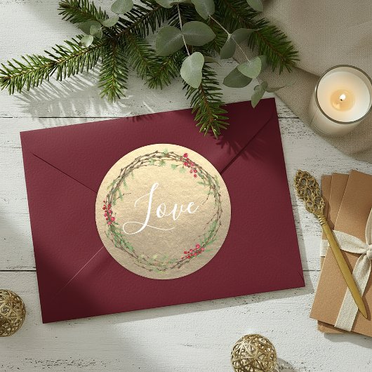 Goldener Weihnachtskranz Liebe Runder Aufkleber