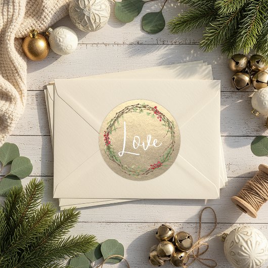 Goldener Weihnachtskranz Liebe Runder Aufkleber