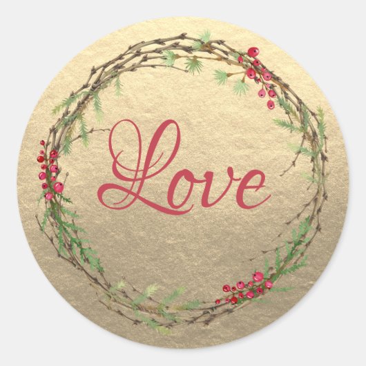 Goldener Weihnachtskranz Liebe Runder Aufkleber (Vorderseite)
