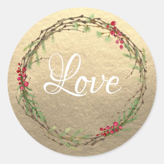 Goldener Weihnachtskranz Liebe Runder Aufkleber (Vorderseite)