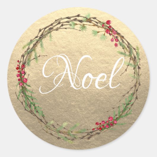 Goldener Weihnachtskranz Noel Runder Aufkleber (Vorderseite)