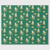 Goldener Weihnachtsmann mit goldenen Herzen Geschenkpapier (Flach)