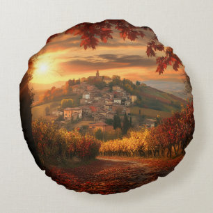 Goldener Weinbergsonnenuntergang – Runde Herbst-Ak Rundes Kissen