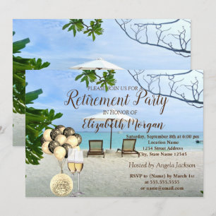 Goldener Weinglas, Ballons, Strand-Rentnerparty Einladung