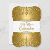 Goldener Weißer Diamant Glamour Quinceanera Einladung (Vorderseite)