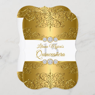 Goldener Weißer Diamant Glamour Quinceanera Einladung