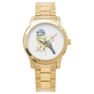 Goldener Weizen und Blaumeise Armbanduhr