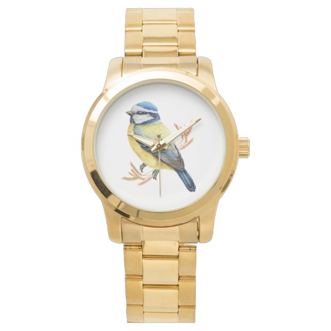 Goldener Weizen und Blaumeise Armbanduhr (Vorderseite)