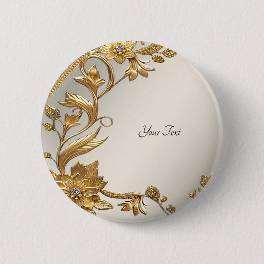 Goldener Wellenförmiger Blätter Blumenknopf Button (Vorderseite)