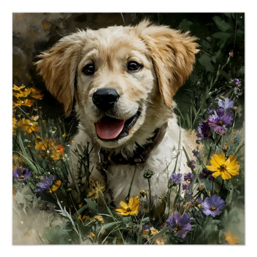 Goldener Welpen Wildblume Freude Poster (Vorderseite)