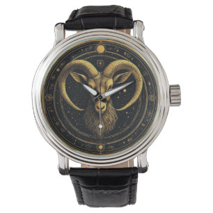 Goldener Widder-Zodiakschild Armbanduhr