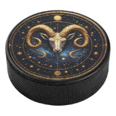 Goldener Widder-Zodiakschild Eishockey Puck (3/4)