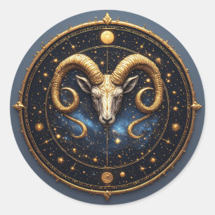 Goldener Widder-Zodiakschild Runder Aufkleber