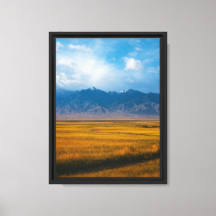 Goldener Wiesenpfad mit Fernsicht auf die Berge Leinwanddruck